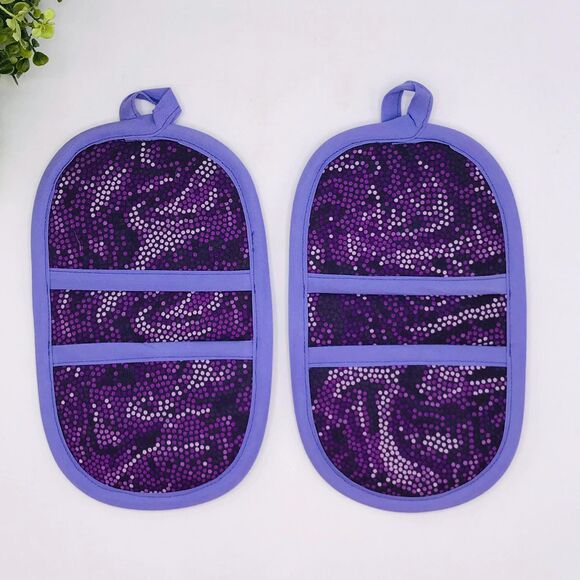 Set of 2 Finger Hotpad Potholders, Purple Swirled Dots, 2 Piece Baking Set - Picture 1 of 6